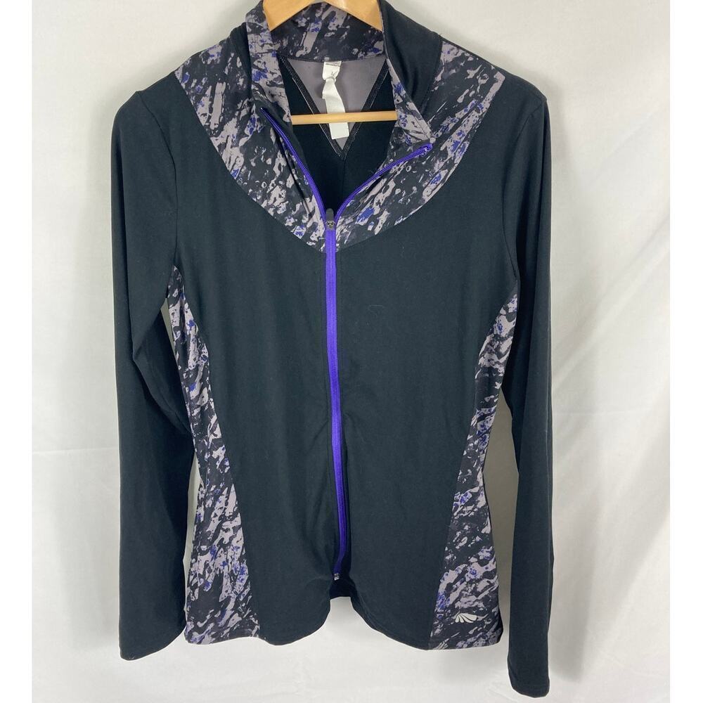 Marika Black and Purple Pattern Zip Up Athletic Sweatshirt Size Large